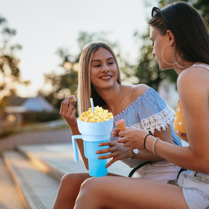 32oz Stadium Tumbler Mainstays plastic snack-and-drink cup popcorn chips cola mug cup with snack tray bowl straw