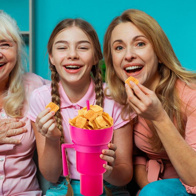 32oz Stadium Tumbler Mainstays plastic snack-and-drink cup popcorn chips cola mug cup with snack tray bowl straw