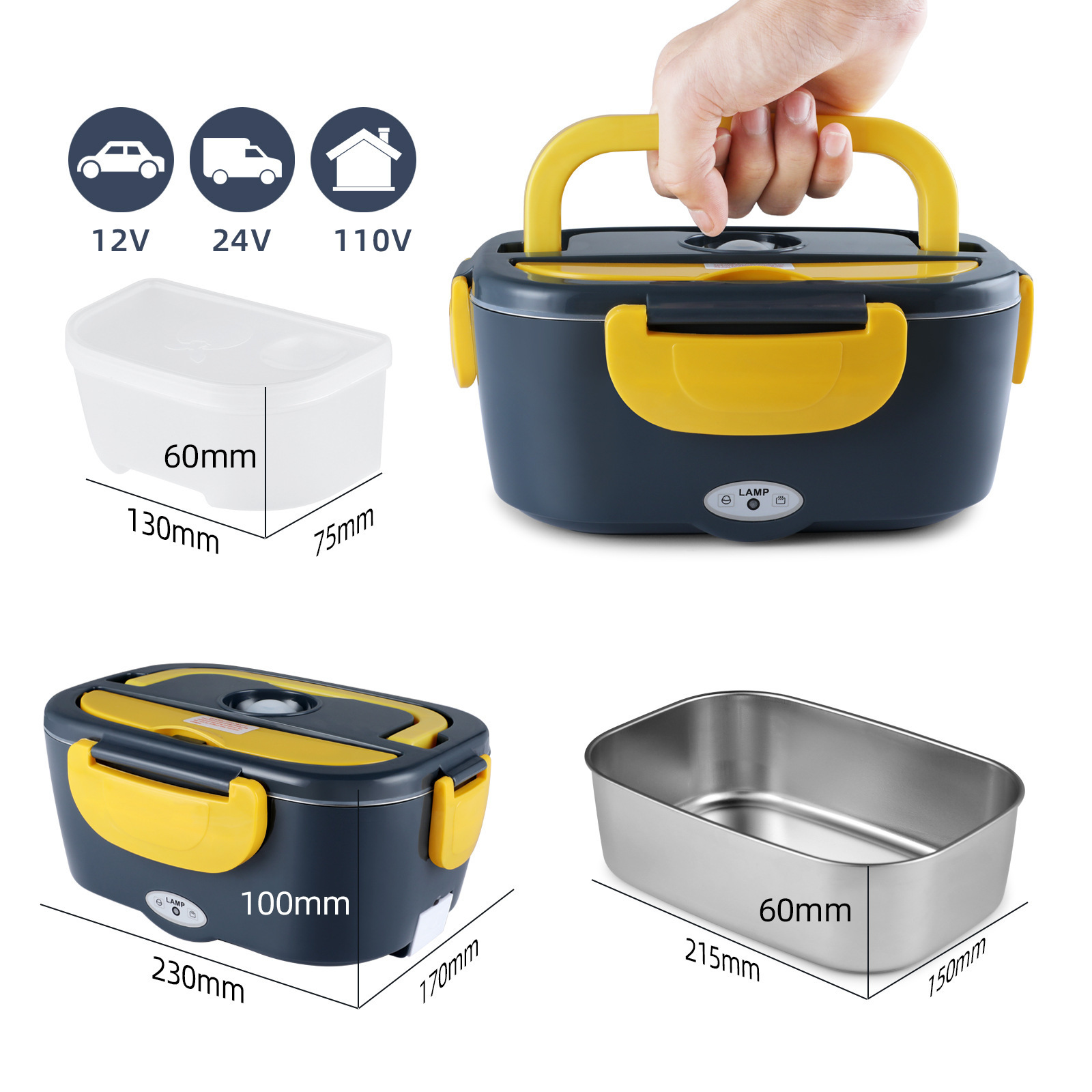 1.5L Food Warmer Heater Portable Electric Lunch Boxes stainless steel Container with Insulation Bag for Car Truck Office