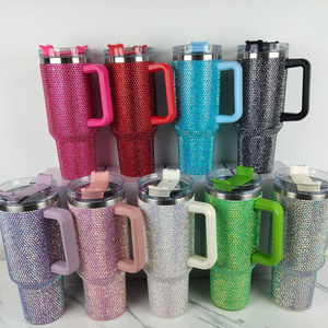 40oz Rhinestone Bling tumbler Stainless Steel Tumbler Hot Selling Rhinestone Travel Tumbler Car Mug With Handle And Lid