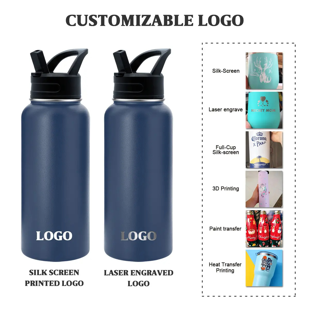 Eco-Friendly Custom Logo  32oz 40oz Double Wall Vacuum Flask bottle Insulated Sport Stainless Steel Water Bottle With Straw