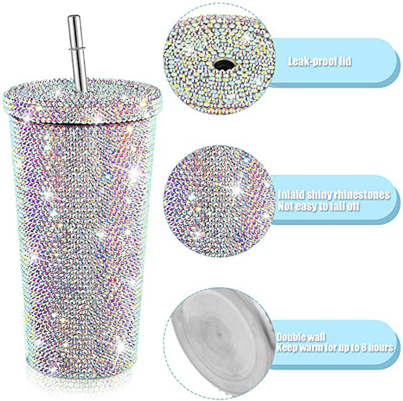 Bling Rhinestone Diamond Tumbler Glitter Water Bottle with Lid Stainless Steel Vacuum Thermal Straw fancy vacuum tumbler