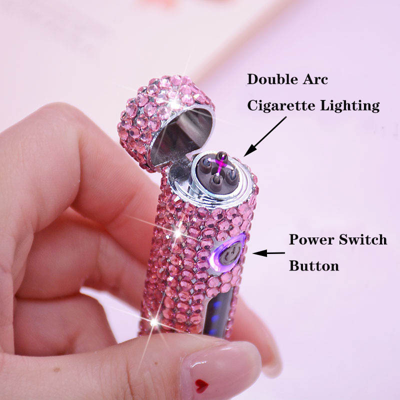 Encendedores Cigarette Rechargeable Arc Electronic Luxury Rhinestone Usb Diamond Windproof Lighter cigarette Custom Logo