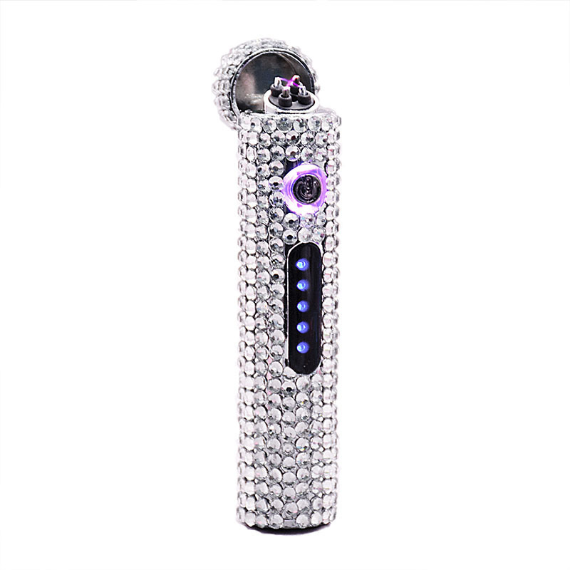 Encendedores Cigarette Rechargeable Arc Electronic Luxury Rhinestone Usb Diamond Windproof Lighter cigarette Custom Logo