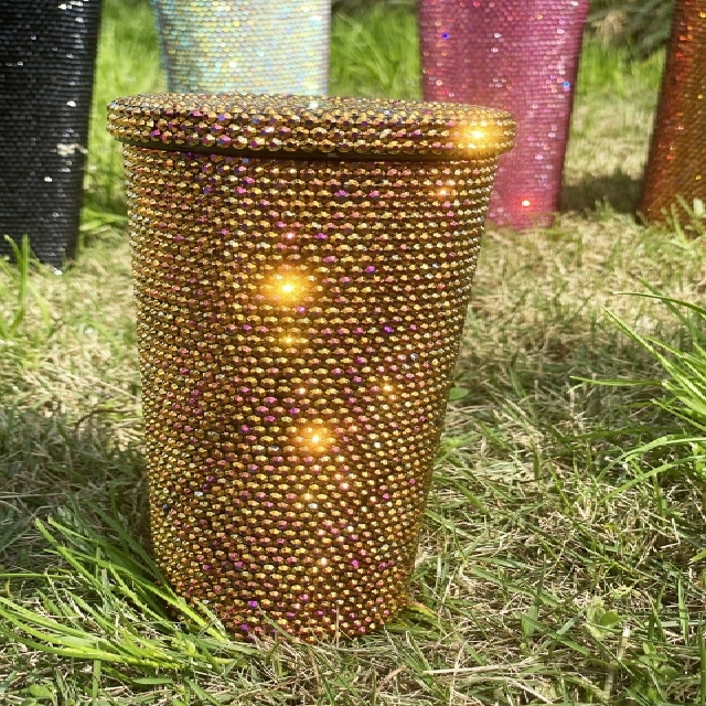 Bling Rhinestone Diamond Tumbler Glitter Water Bottle with Lid Stainless Steel Vacuum Thermal Straw fancy vacuum tumbler