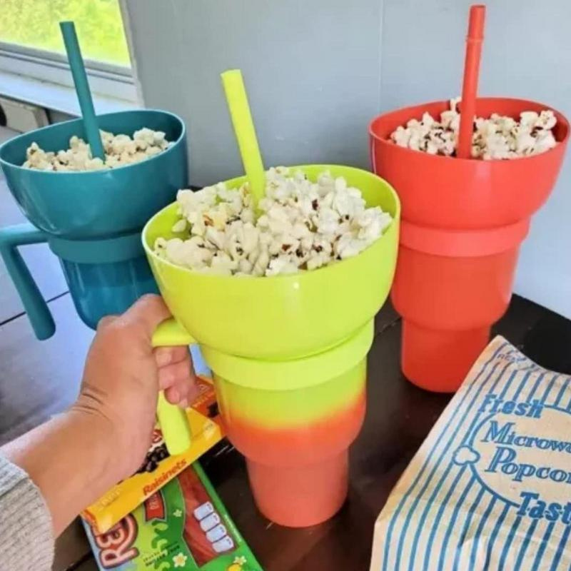 32oz Stadium Tumbler Mainstays plastic snack-and-drink cup popcorn chips cola mug cup with snack tray bowl straw