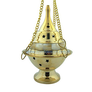 5" Brass Loose Incense Charcoal Resin Hanging Burner