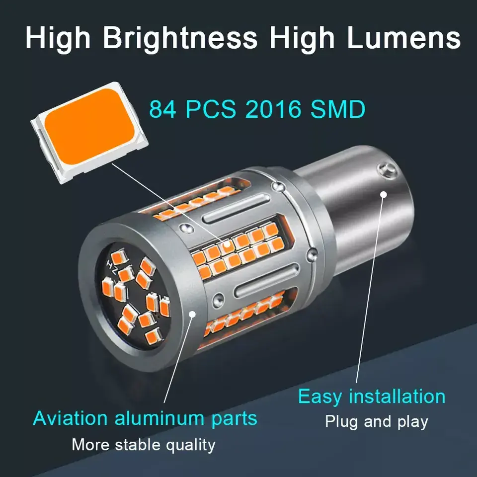 PY21W BA15S P21W Led 1156 BAU15S Bulb 2016 84SMD Canbus 1157 BAY15D Car Turn Signal Lamp Brake Backup Light 21W Amber