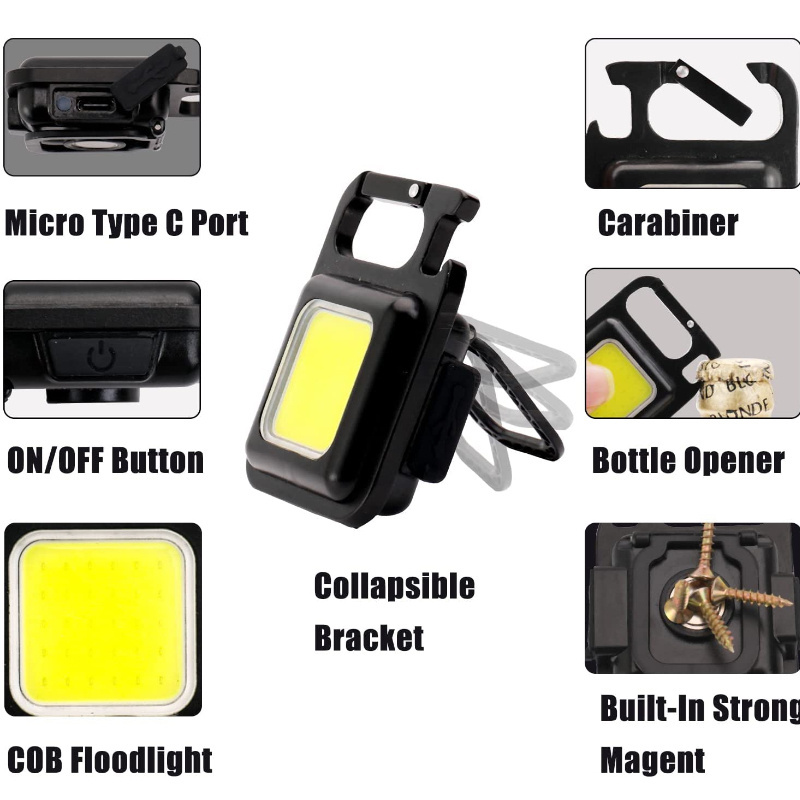 Mini COB Pocket Magnetic Flashlights Powerful 800 Lumens Bright Rechargeable Small Keychain Portable LED Work Light Flashlight