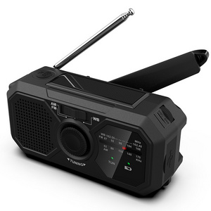 Solar Powered Rechargeable 1200mAh Radio Hand Cranked Wireless FM AM Radio with Power Bank Flashlight