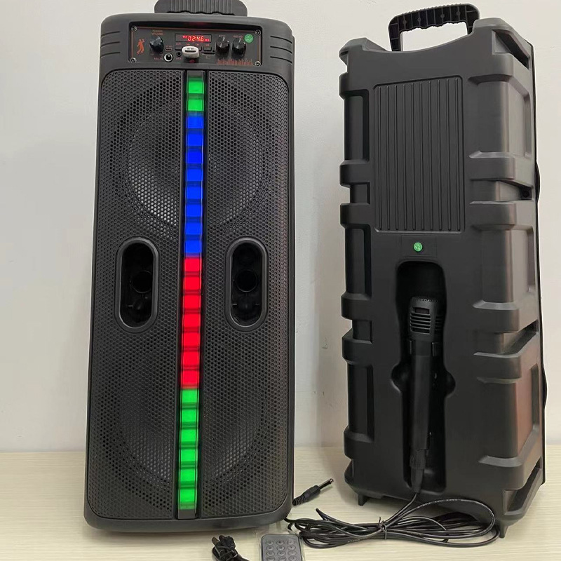 Portable Wireless Bass Trolley Speaker RGB Double 6.5inch Horn Big Multi Function BT Speaker With Remote Control Microphone