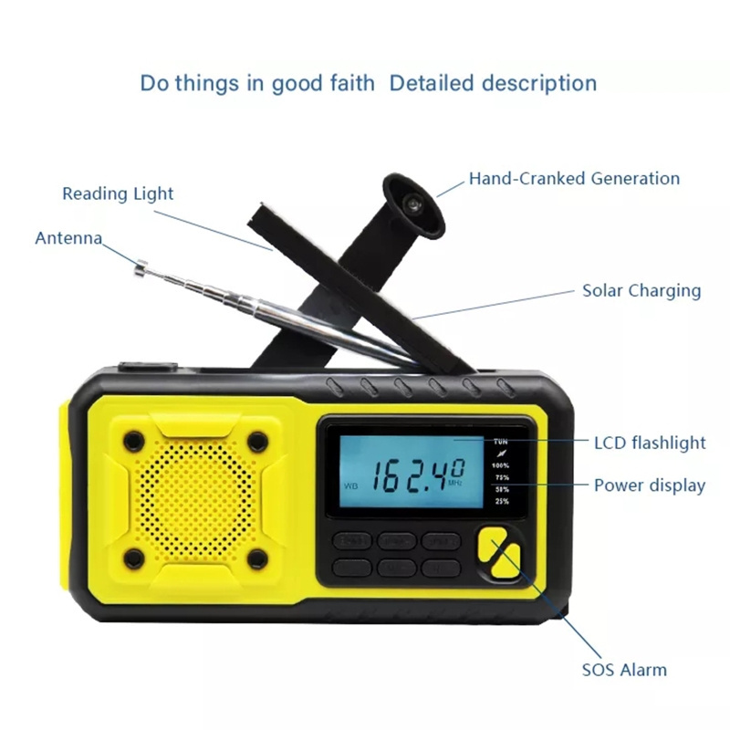 Outdoor Rechargeable Solar Hand Cranked FM AM Radio Frequency Machine Portable Wireless Radio Speaker with Power Bank Flashlight