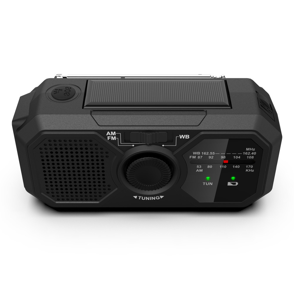 Solar Powered Rechargeable 1200mAh Radio Hand Cranked Wireless FM AM Radio with Power Bank Flashlight