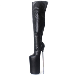 Women Sexy Fetish Dance Nightclub Boots 30CM Extreme High Heel Metal Heels Platform Zipper Over Knee Thigh High Ballet Boots