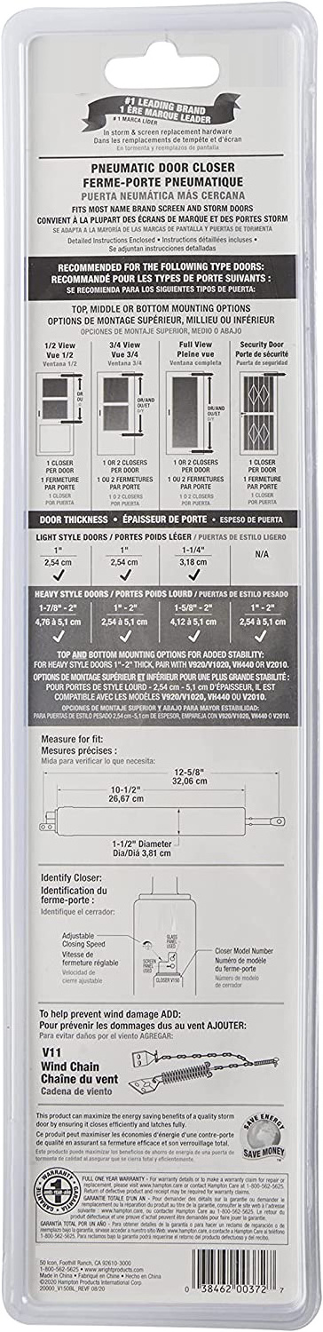 Heavy Duty Pneumatic Closer  Black Screen and Storm Door Push Button Latch Set with Night Lock Fits Doors 5/8 1-1/4 Thick