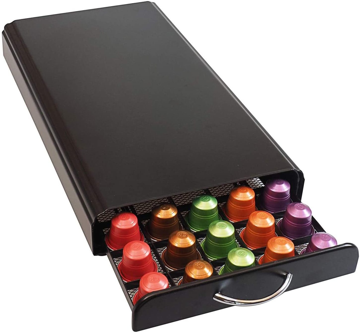 Coffee Pod Holder Compatible With Nespresso Capsule Stand  Matte Black  Tray for 50 Pod