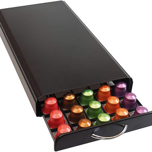 Coffee Pod Holder Compatible With Nespresso Capsule Stand  Matte Black  Tray for 50 Pod