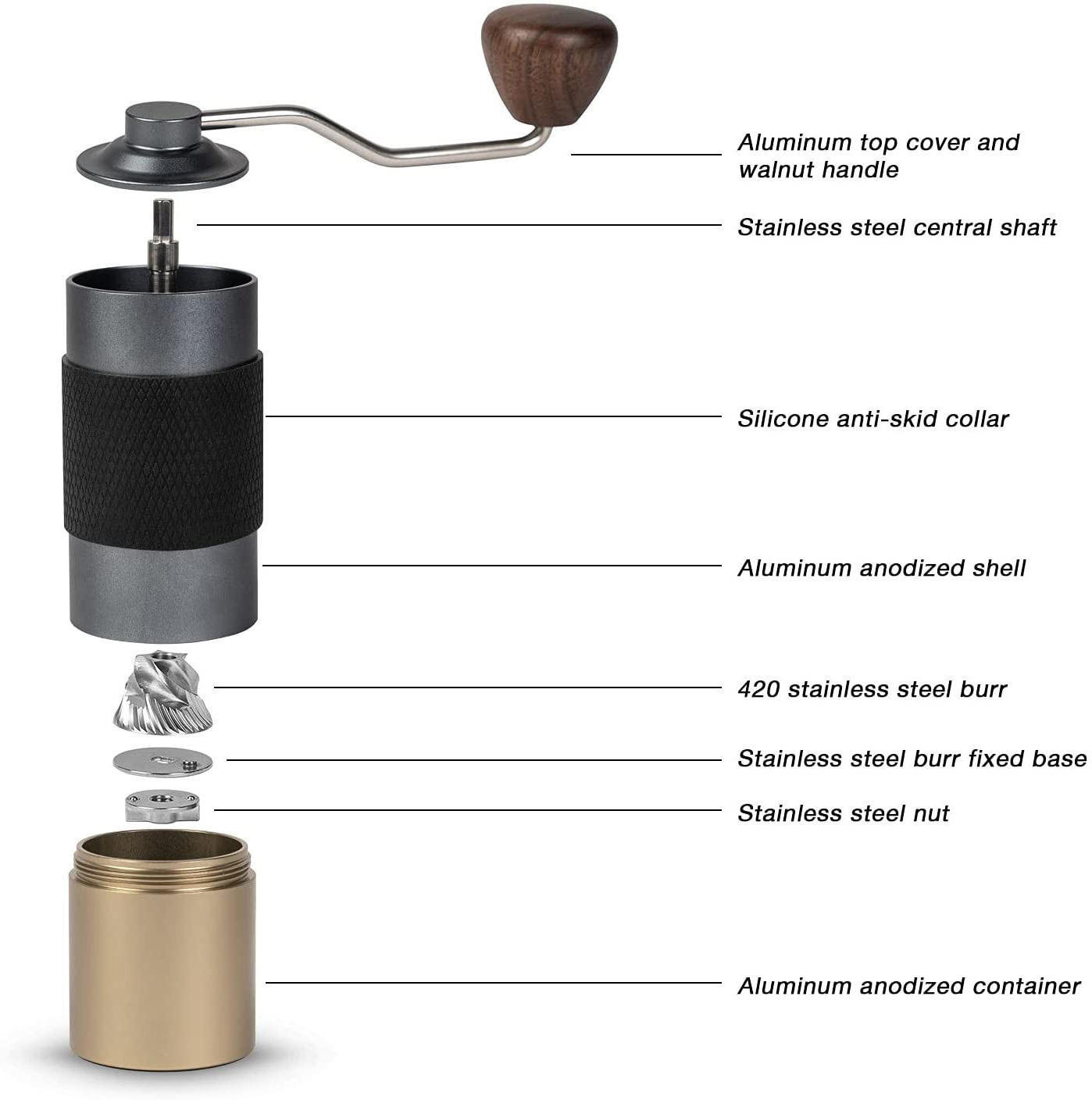 Coffee Grinder Hand with Adjustable Conical Stainless Steel Burr Mill Portable Grinders Manual