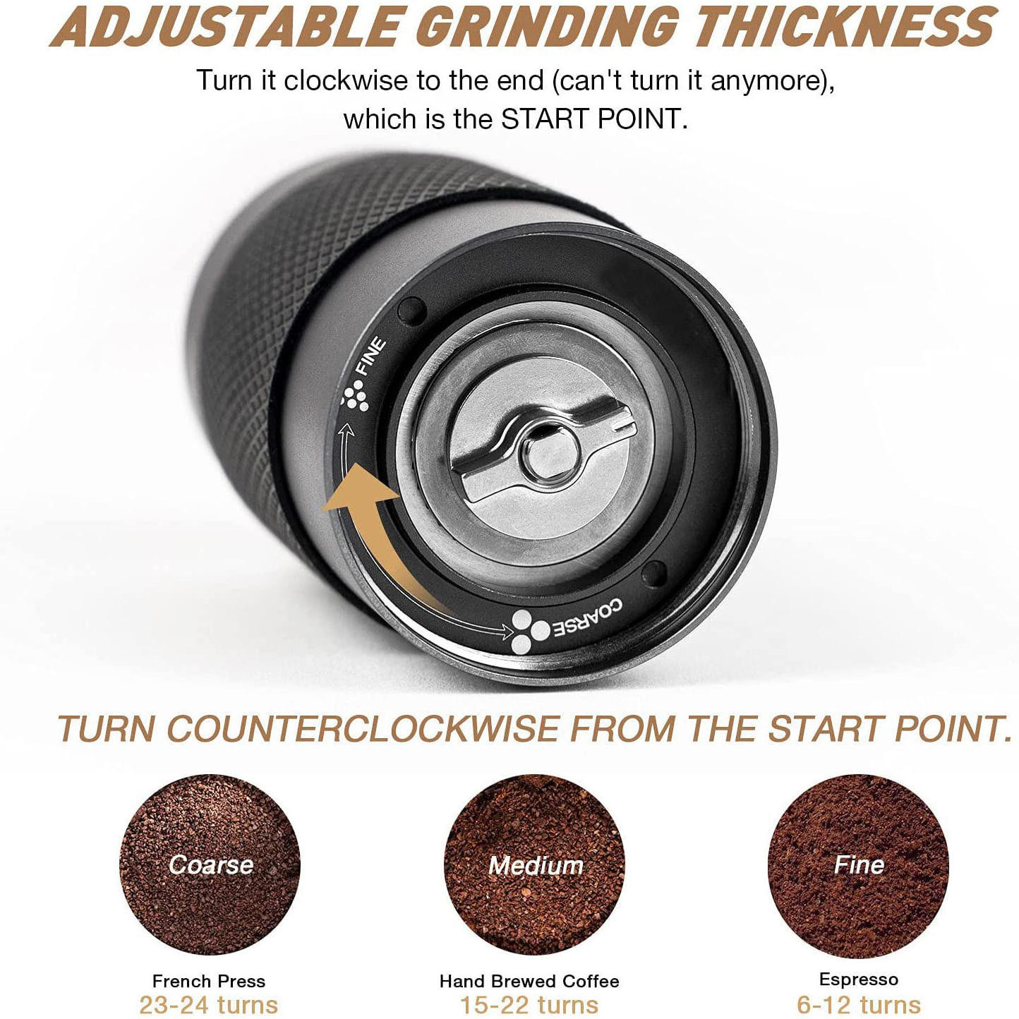 Coffee Grinder Hand with Adjustable Conical Stainless Steel Burr Mill Portable Grinders Manual