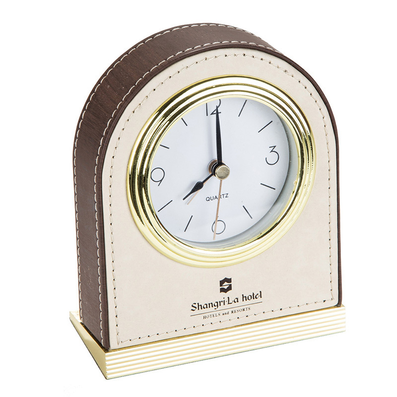 2022 new arrival custom logo leatherette leather living room desktop clock desk table clocks Hotel guestroom Alarm Clock factory