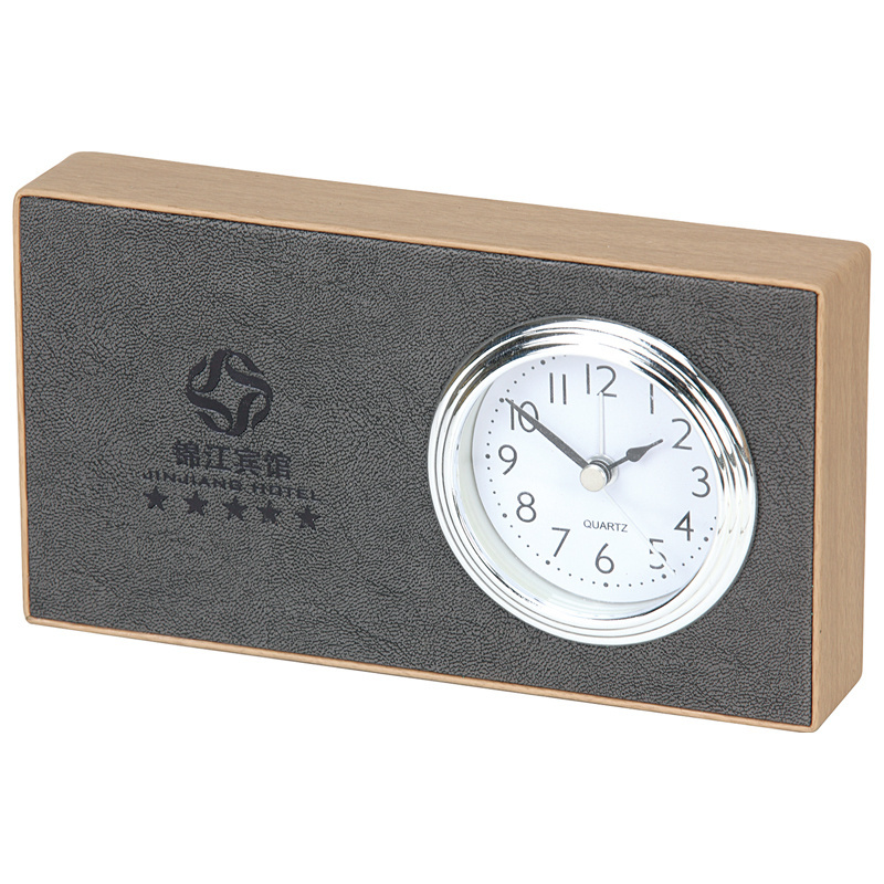 2022 new arrival custom logo leatherette leather living room desktop clock desk table clocks Hotel guestroom Alarm Clock factory