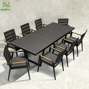 Outdoor furniture sets aluminum outside expanded metal dining table with 6 8 chair garden dinning set