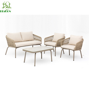 European type woven rope and aluminum patio sofa furniture 4 piece outdoor patio furniture set