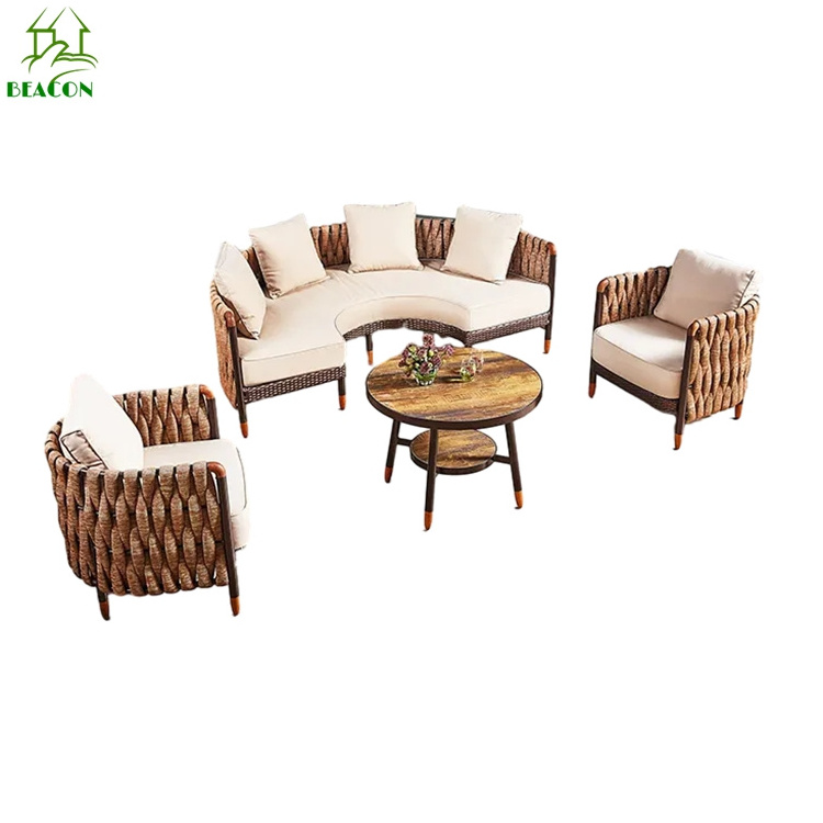 Garden sofa furniture set curved balcony rattan wicker half round moon patio sofa