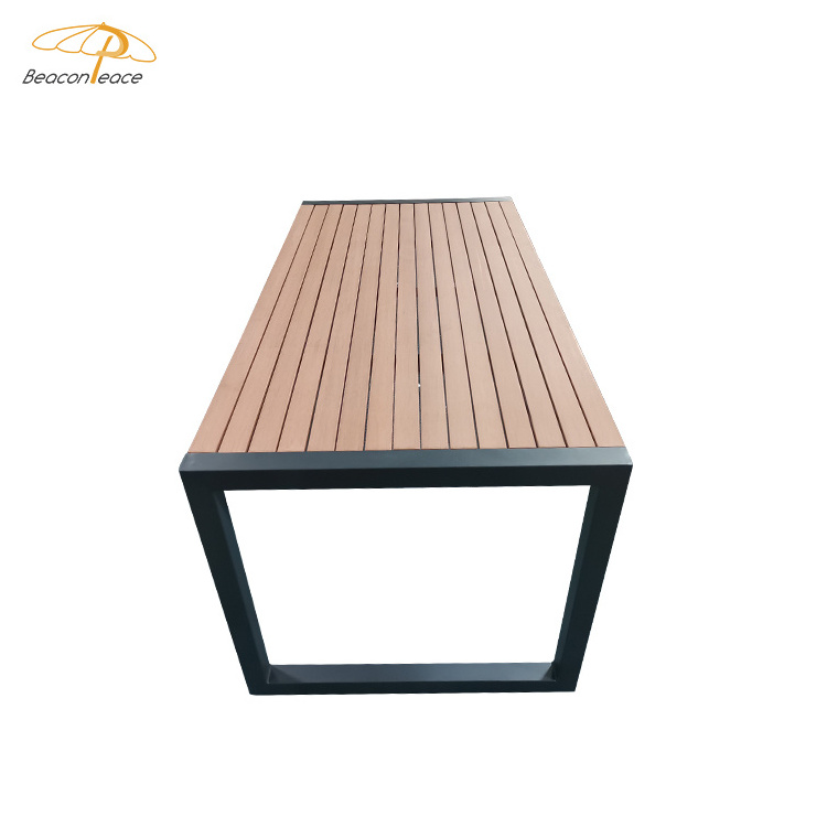 Outside garden dinning table and benches set modern metal bench new outdoor furniture poly wooden aluminum bench for garden