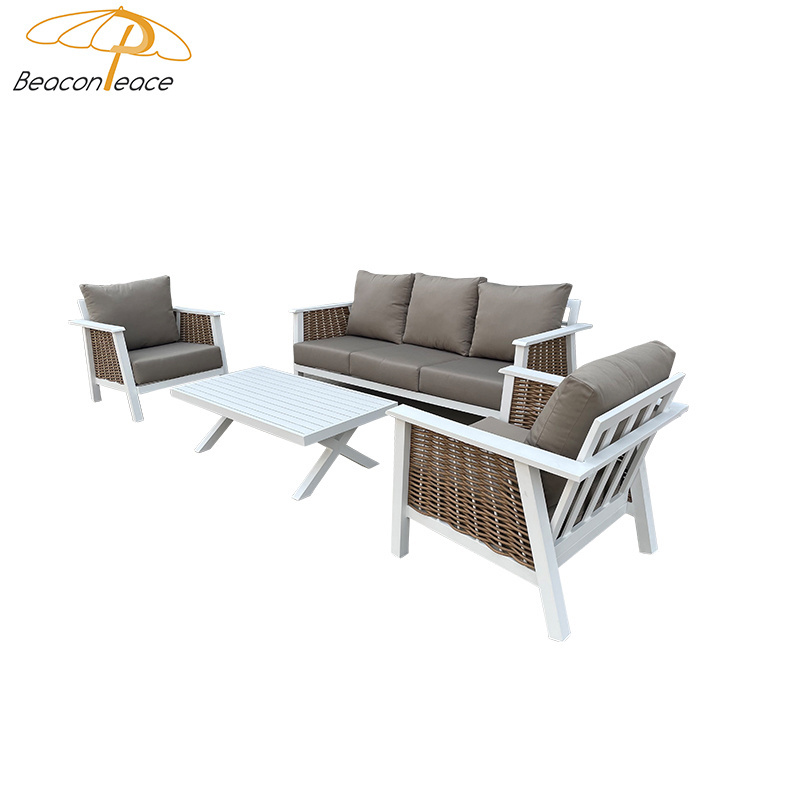 Waterproof garden furniture patio aluminum frame rattan wicker rope  woven sofa outdoor modern garden furniture