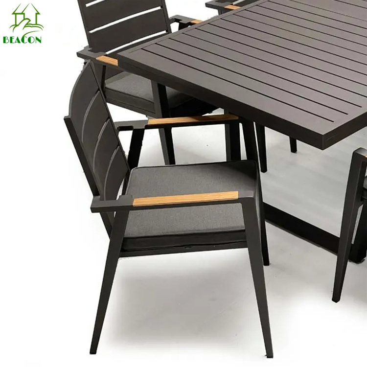 Outdoor furniture sets aluminum outside expanded metal dining table with 6 8 chair garden dinning set