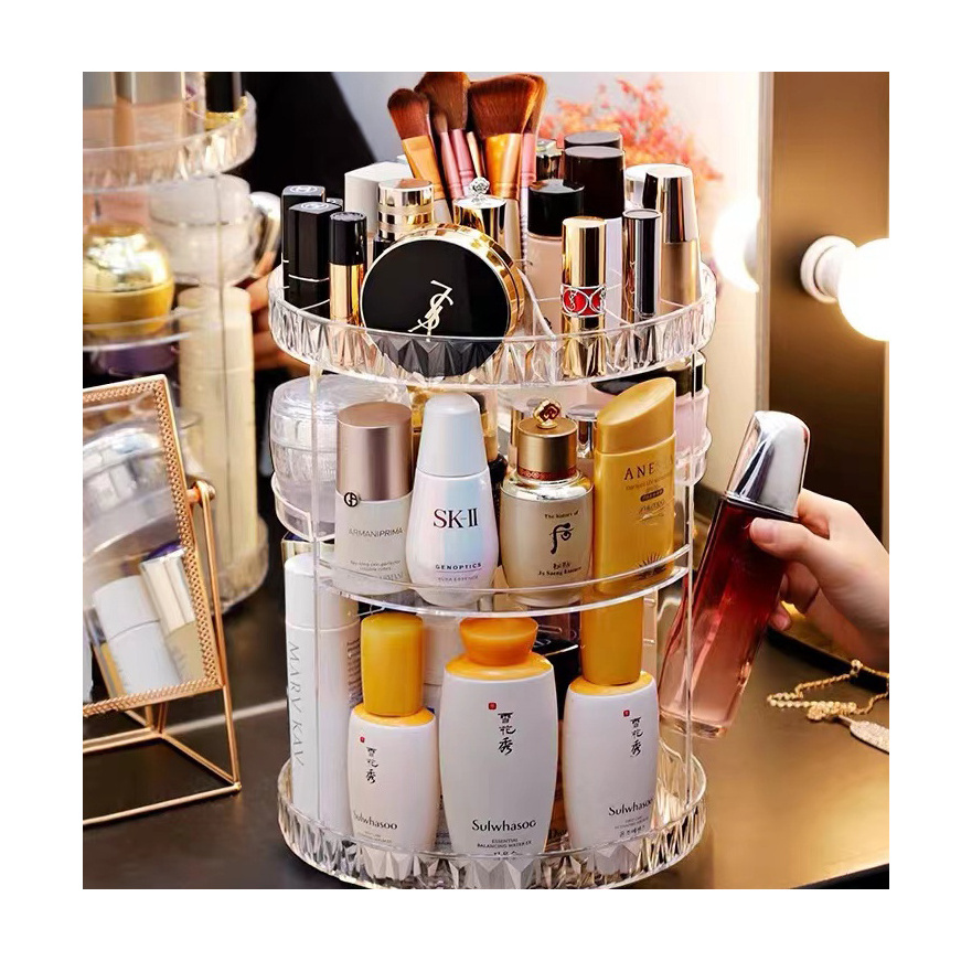 2023 makeup organizer 360 rotating large capacity transparent cosmetic storage display case