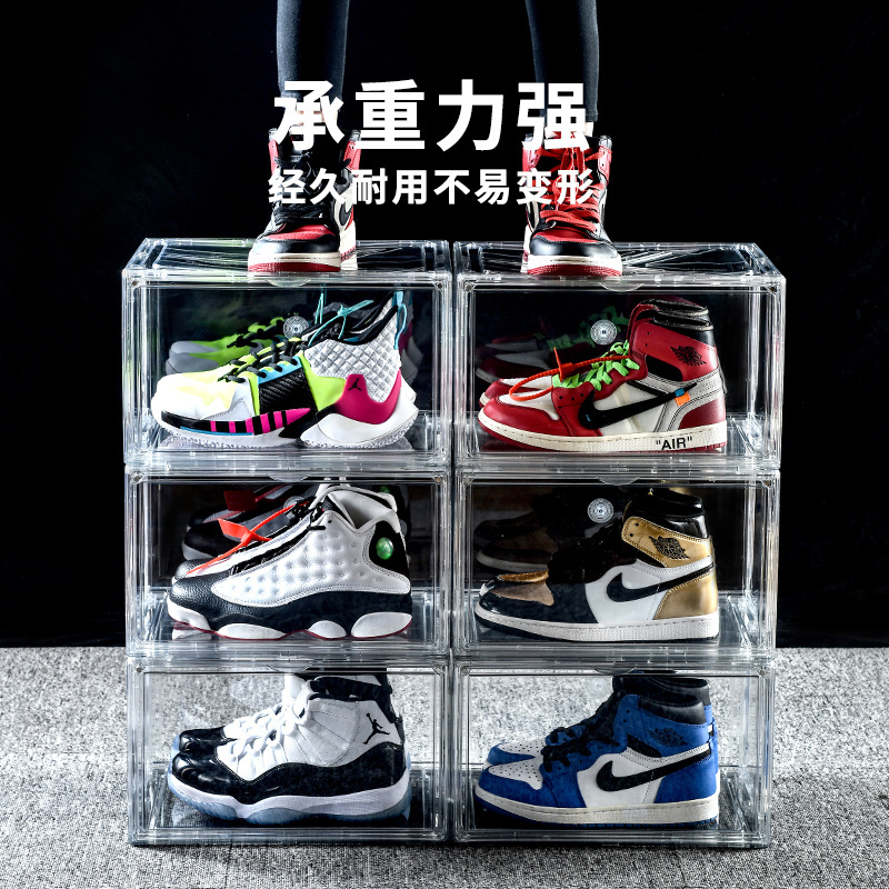 Hot sell on Amazon side open clear stackable shoe box storage transparent shoes container storage collapsible display