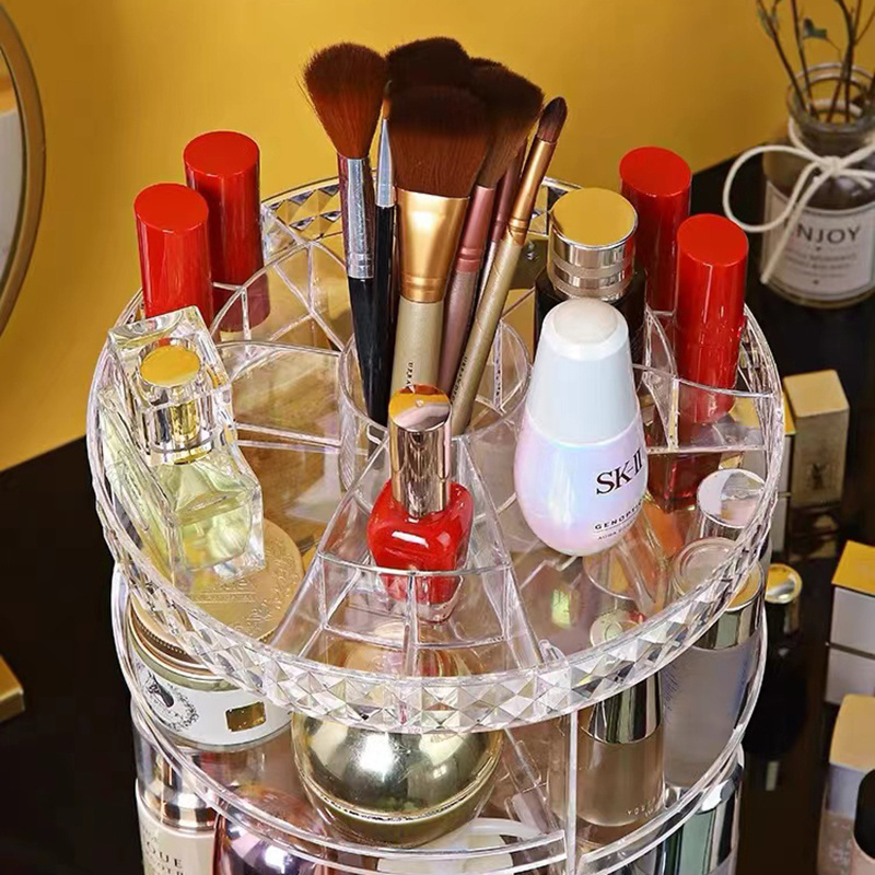 2023 makeup organizer 360 rotating large capacity transparent cosmetic storage display case