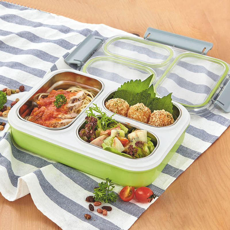 3 compartments stainless steel tiffine bento box food container insulated lunch box