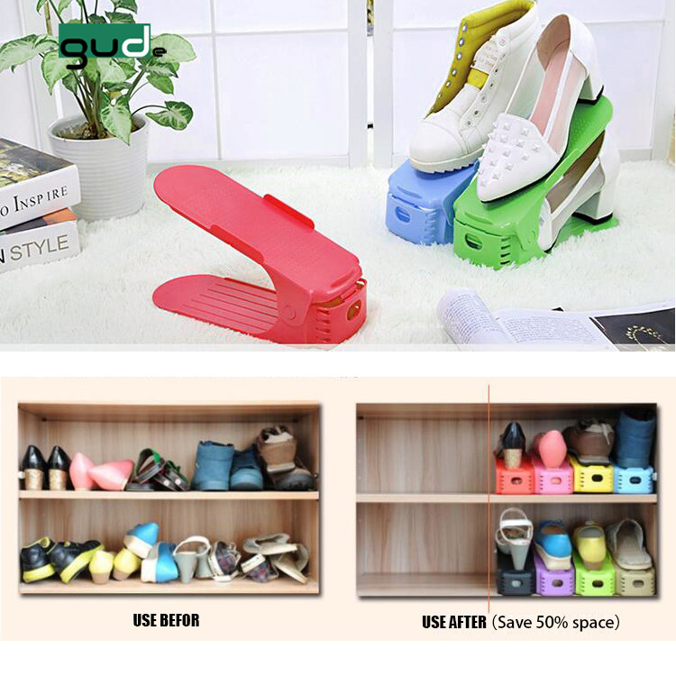 Wholesale Cheap folding single pair shoes organizer plastic simple double layer adjustable storage shelf shoe rack