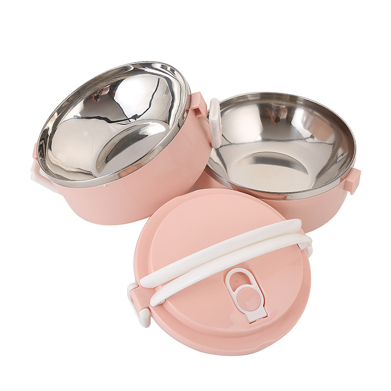 Wholesales cheap  round stainless steel bento box food container thermal lunchbox with handle