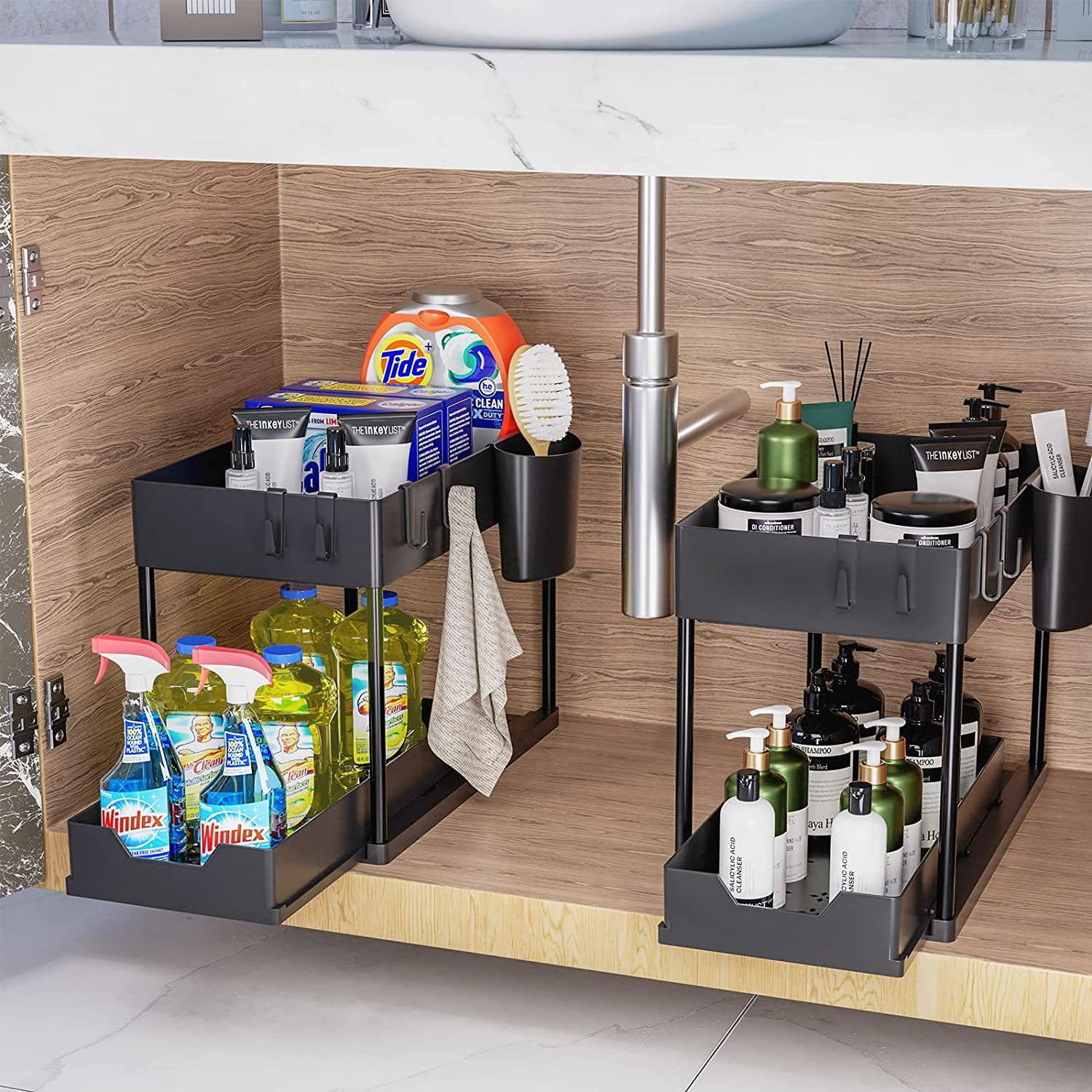 2 Tier Under Sink Organizers and Storage Multi-Purpose Cabinet Basket Organizer Drawer for Kitchen Under