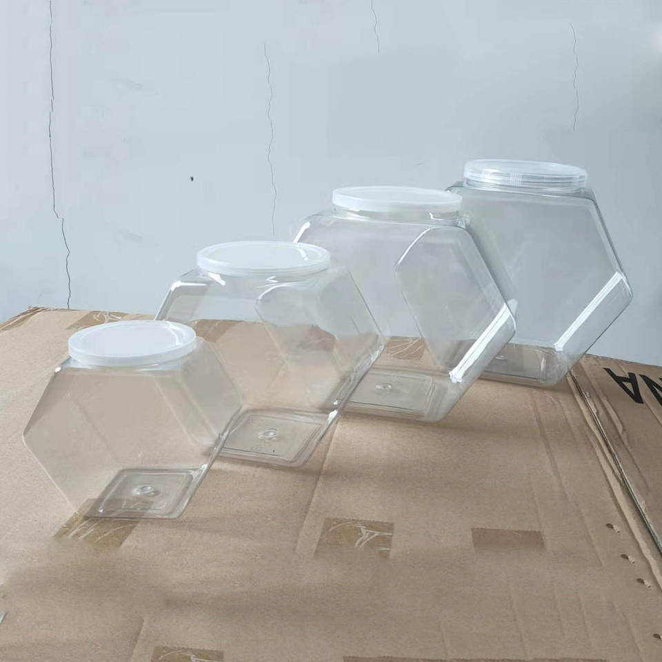 Hexagon 2000ml transparent plastic christmas candy jar, PP clear sealable food storage jar kitchen container box water leakproof