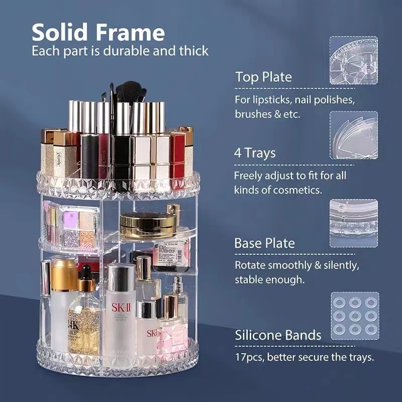 2023 makeup organizer 360 rotating large capacity transparent cosmetic storage display case