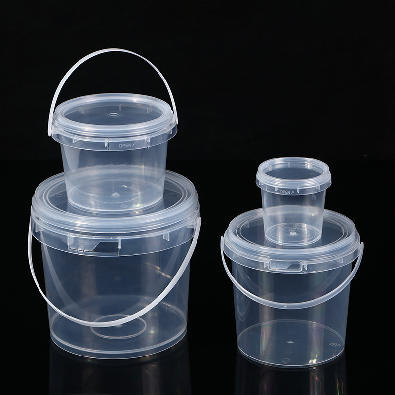 Clear Plastic Buckets with Lids and Handles Ice Cream Buckets Airtight Food Storage Bucket with Lids for Kitchen