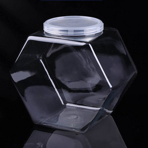 Hexagon 2000ml transparent plastic christmas candy jar, PP clear sealable food storage jar kitchen container box water leakproof