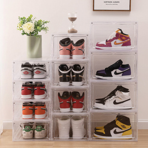 New fashion plastic magnetic shoe box side open front open storage snacker box clear stackable acrylic shoe storage container