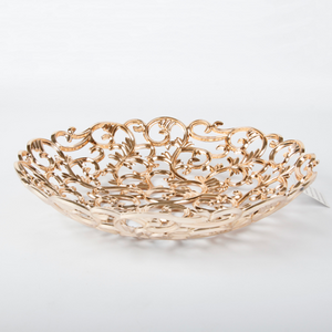 wholesale hollow out flower design golden electroplated plastic dry fruit dish