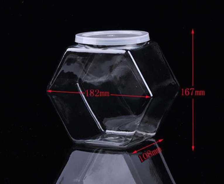 Hexagon 2000ml transparent plastic christmas candy jar, PP clear sealable food storage jar kitchen container box water leakproof