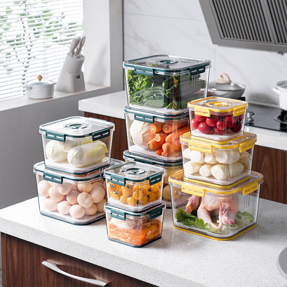 Hot sell Transparent Plastic PET Kitchen Stackable Container Storage Box Bins Refrigerator Drawer Fridge Organizer