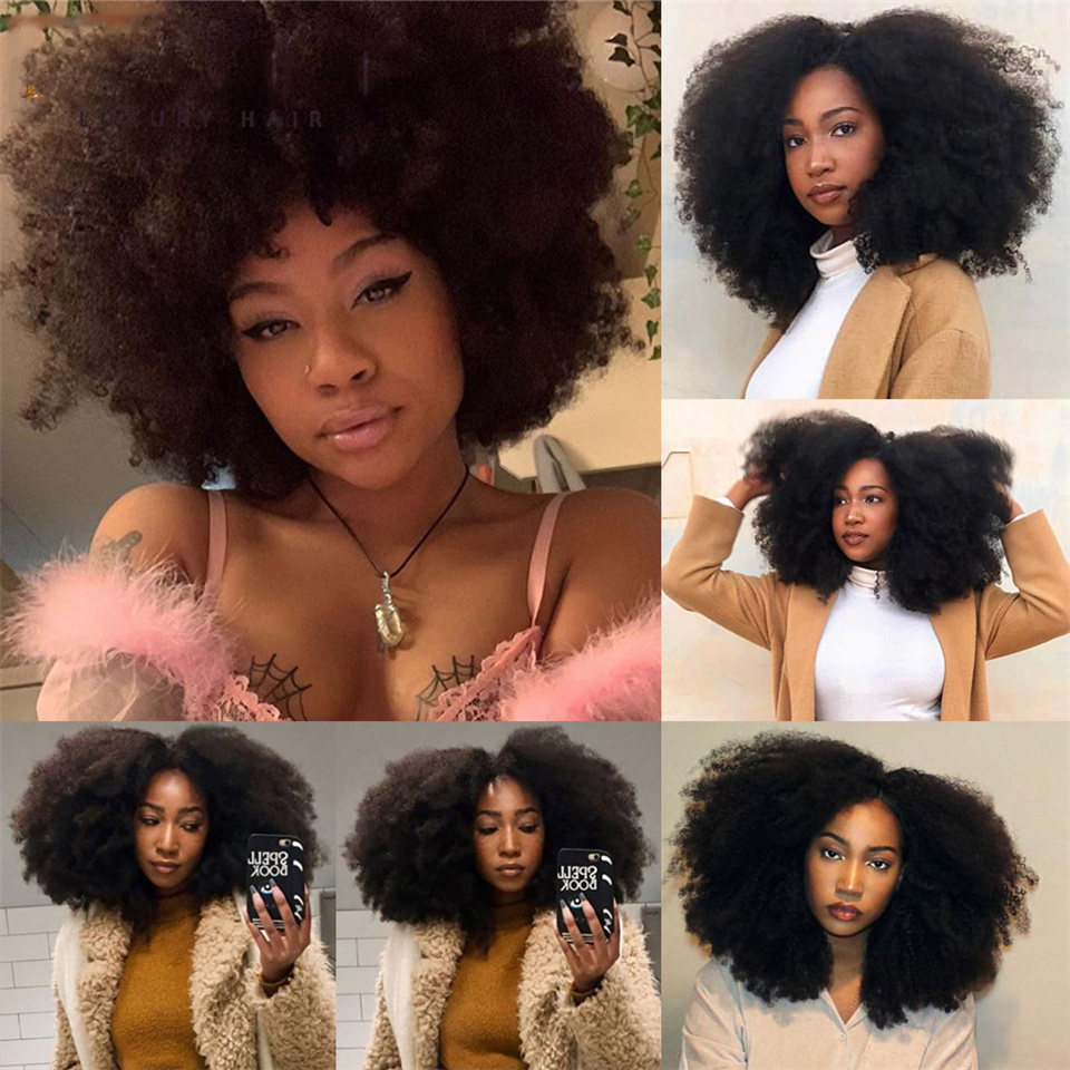 Mongolian Afro Kinky Curly U Part Wig Human Hair None Lace U Part Wigs For Women Short Bob Cut Wigs Black