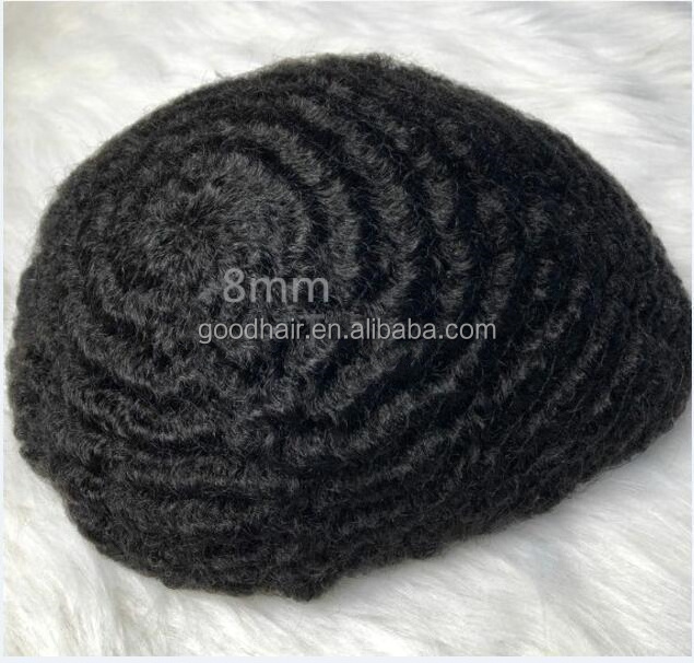 Full Swiss Lace Unit Brazilian Virgin Human Hair Replacement 4mm Afro Curl Hairpieces 6mm Wave Toupee for Men