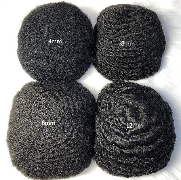 Full Swiss Lace Unit Brazilian Virgin Human Hair Replacement 4mm Afro Curl Hairpieces 6mm Wave Toupee for Men