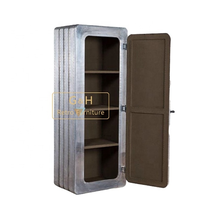 Art Deco Vintage Flyer Furniture Luxury Designer Aluminum Bookcase with Drawers Vintage Aviator Furniture